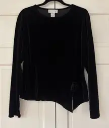VTG‎ Soft Surroundings Black Velvet Blouse Asymmetrical Hem Rosette Plus Size 1X