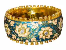 Hand-Painted Enamel Floral Gold Plated Bangle Bracelet