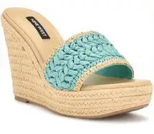 Nine West Turquoise Woven Espadrille Wedge Sandals Summer Platform Slides Sz 7.5