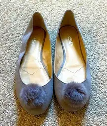 Charles by Charles David Gray Suede Pom Pom Flats