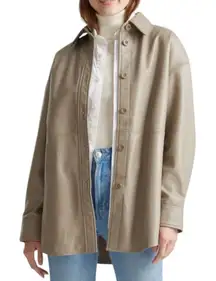 NWT Quince Sheep Leather Button Front Shirt Jacket Women’s XS In Mushroom