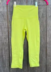 LULULEMON NEON YELLOW HIGH RISE ALIGN CROP LEGGINGS- SIZE 2 YOGA WORKOUT