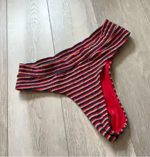 Frankies Bikinis Bottom sunset stripe terry cloth high rise thong womens Red med