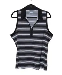 Callaway Black and White Striped Shirt Golf Sleeveless Polo V-Neck Collar XL