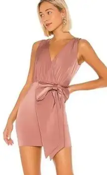 NBD Faerie Front Bow Statement Satin Mini Dress Pink Mauve Cocktail Party Size M