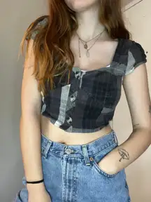 Plaid Button Top