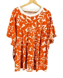 Universal Standard Floral Pima Cotton Modal T-Shirt Orange White 2XL (30-32)