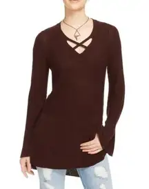 Brown Criss Cross Tunic Sweater