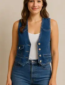 Lanete Medium Wash Denim Button Front Vest