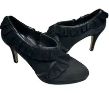 ADRIENNE VITTADINI Black Suede Ruffle Heels,‎ Women's Size 9 Booties