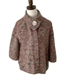 Carole Little Cardigan Wool Blend Swing Sweater Tweed Chunky-Knit Cropped Large