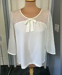 Hinge Ivory Blouse Swiss Dot Bow Coquette Preppy