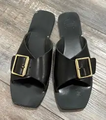 ATP ATELIER Monza Black Leather Buckle Sandals in Black size 37