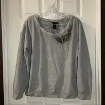 Lane Bryant Grey Scoop Neck Beaded Accent Sweatshirt 14/16