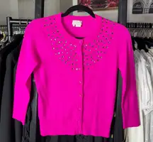 Kate Spade XS Hot Pink Wool Cardigan with Rhinestone Studs