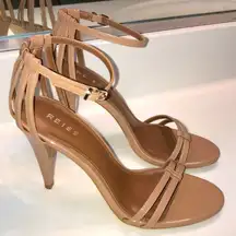 Reiss Women’s Patent Leather Beige Nude Cage Back Ankle Strap Open Toe Heels