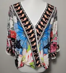 Jealous Tomato floral wrap front blouse size medium