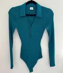 Abercrombie & Fitch  Knit Collared Bodysuit in Teal