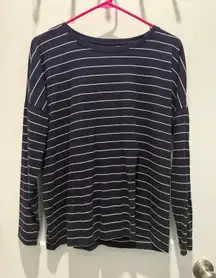 Banana Republic Women's L/S Crewneck Timeless Top Blue White Striped Medium M