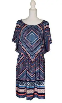 HALO Women's Large Geo Diamond Stripe Print Blouson Multicolor Casual Dress