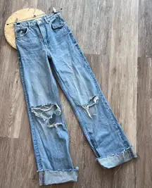 Zara bloggers favorite wide‎ leg distressed jeans high rise