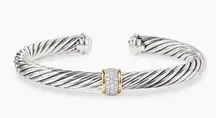 David Yurman Cable Station Bracelet Sterling 18K Yellow Gold & Pavé Diamonds