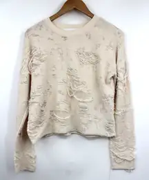 IRO Jeans Sweater Womens‎ XS Cenix Distressed Knit Cropped Frayed Cream