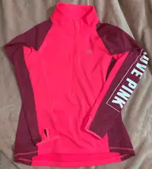 New Hot Pink Thumb Hole Quarter Half Zip Sweatshirt