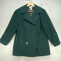 Talbots Petites Wool Pea Coat Green Plaid Lined‎ Double Breasted Jacket 10P