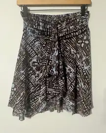 Profile Gottex S Brown Blue Abstract Print Ruched Tie Front Mesh Skirt Cover Up