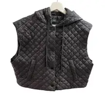 Cider Cropped Black Quilted Hooded Vest in Black