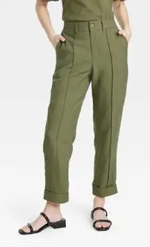 Women's High-Rise Slim Fit Effortless Pintuck Ankle Pants A New Day Olive size 4