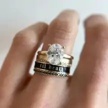 Gold & Black “’Til Death” Enamel Ring Size 5 Stackable Gothic Wedding Band NWT