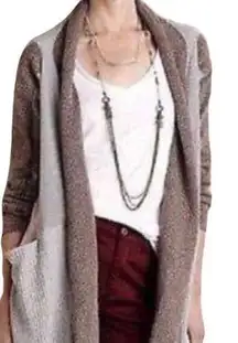 ANTHRO Sparrow Mixed Media Gray Patchwork Thermal Knit Hi-Low Open Cardigan Jacket EUC S