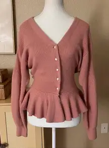SNIDEL Blush Pink Peplum Rabbit Hair Wool Blend Pearl‎ Button Cardigan Size S