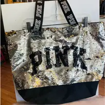 Victoria secret pink flip sequin gold/silver bling tote bag