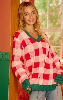 BiBi Christmas Theme Checker Board Sweater