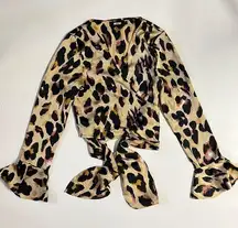 Misspap Leopard Print Wrap Top with Frill Sleeve Detail