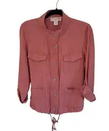 C&C California Coral 100% Linen Utility Jacket Women's Snap Closure Pock…