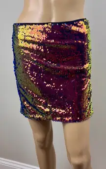 Forever 21 Sequin Cherry Sequin‎ Skirt in Pink Oil Fishcale Open Leg Accent