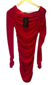New Blvd Collection Ruched Red Mini Dress Long Sleeves Size Small NWT