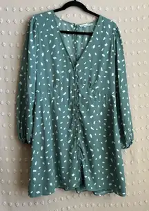 Abercrombie & Fitch Geometric Print Long Sleeve‎ Mini Dress Sz XLP Teal White