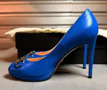 Gucci Betis Glamour Stiletto Pumps Nero Horsebit Detail Platform‎ Heels Size 37