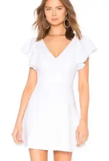 BCBG White Mini Dress Ruffle Flutter Sleeve Fit Flare NWT Coquette Clean Girl