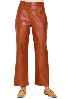 Skies Are Blue Camel Vegan-leather Straight Leg Pants M Embossed