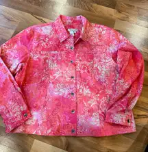 Coldwater Creek Floral Button Down Shirt Jacket Pink Women XL embroidered art