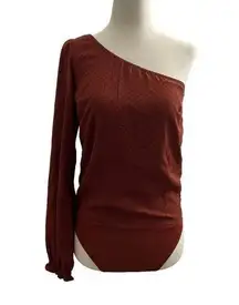 Abercrombie & Fitch Women Size XS Maroon Bodysuit Polka Dot One Shoulder 18-700P