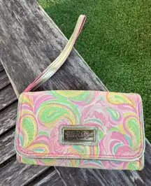 Lilly Pulitzer Floral It's‎ a Keeper Mini Wristlet Clutch Pink Gold Trim S