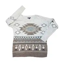 Geometric Patterned Sweater AE Wool Aztec Gray Brown winter Christmas grannycore