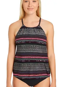 Kona Sol Black and Pink Patterned Bikini Top